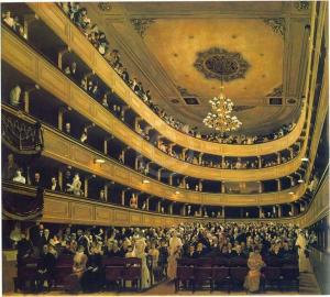 Klimt not only painted the classical theater scenes to decorate the new Burgtheater, he showed the audience of the old one. Aristocrats clamored for special sittings to be immortalized as patrons of the theater. (Shorske at 212 n.*.)The Auditorium of the Old Burgtheater. Oil on canvas by Gustav Klimt (1888) (Historisches Museum Der Stadt Wien, Vienna).