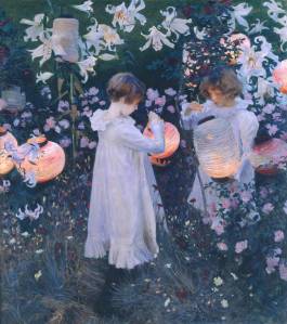 Carnation, Lily, Lily, Rose by John Sargent Singer. (Oil on canvas. 185-86. Tate Britain. (Not in the Brooklyn exhibition.) Fry argued in Transformations that the his and the the critics initial raves were mistaken: the lily petals are 
