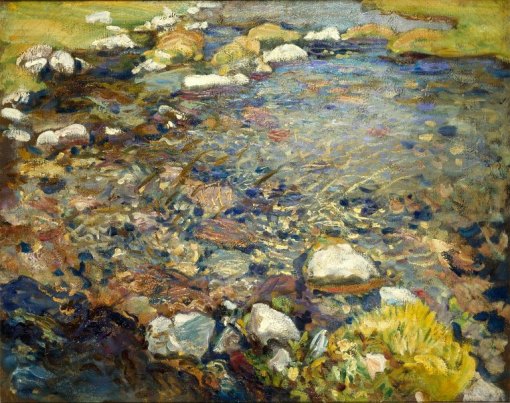 Val d'Aosta (A Stream over Rocks) by John Singer Sargent. (Oil on canvas. c1909. Brooklyn Museum.) Click to enlarge. 