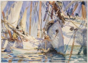 White Ships by John Singer Sargent. (Watercolor on paper. c1908. Brooklyn Museum.) This is the only watercolor from the Brooklyn Museum collection of the Exhibition that shows use of wax resist. (Click to enlarge.)