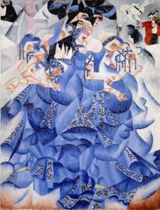 Blue Dancer by Gino Severini. (Oil on canvas with sequins. 1912. Gianni Martioli Collection, on long-term loan to the Peggy Guggenheim Collection, Venice.)