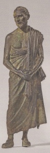 4. Statuette of Demosthenes. Leaded Bronze. 1st century B.C.E. to 2nd century C.E. Harvard Art Museums/Arthur M. Sackler Museum, Cambridge, Massachusetts. Roman copy of Greek bronze statue, ca. 280-279 B.c.E by Polyeuktos.