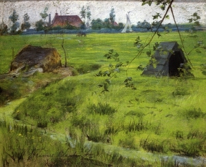 19. A Bit of Holland MNeadows (A Bit of Green in Holland). Pastel on paper. 1883. Parrish Art Museum. 